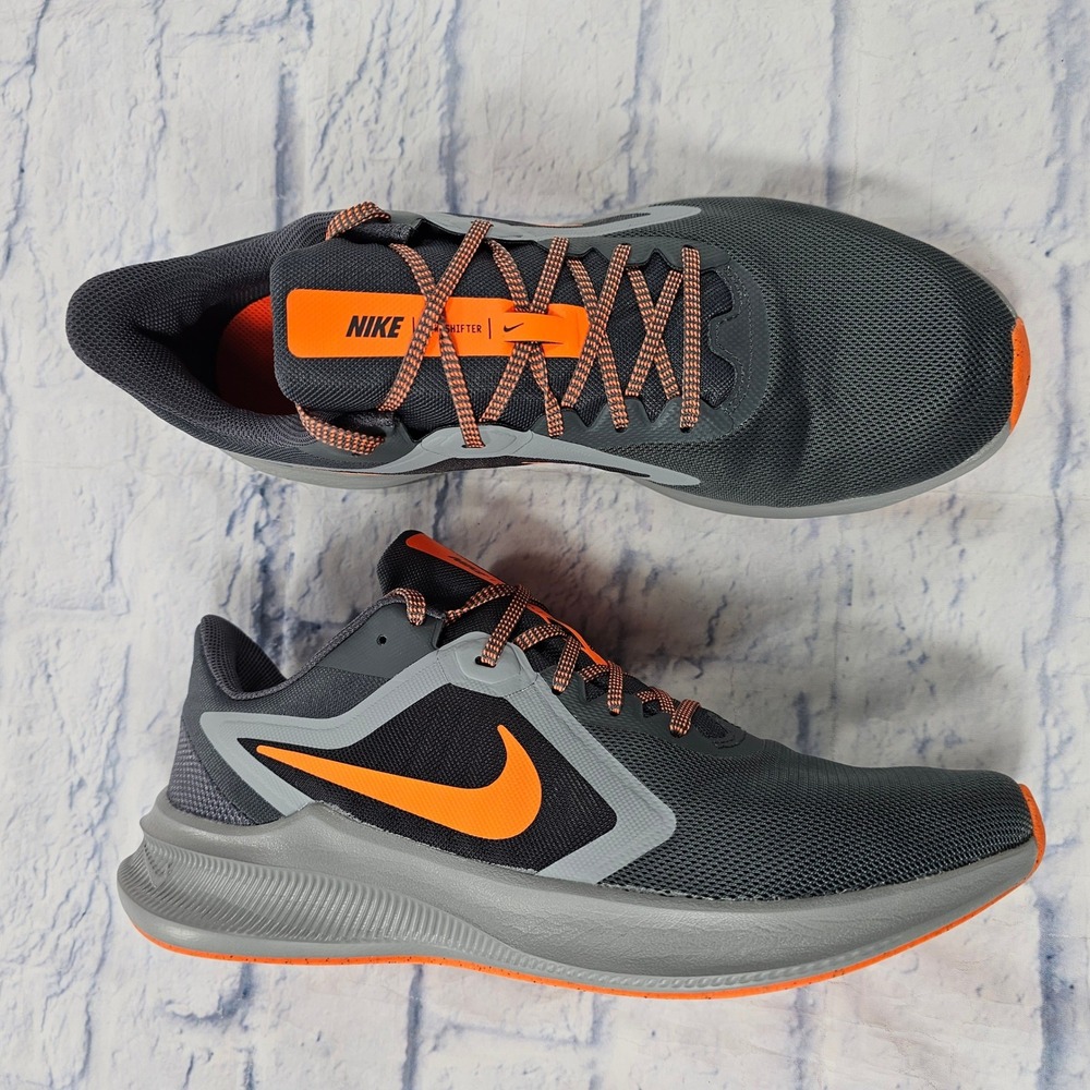 Nike Downshifter 10 Running Shoes Mens 9.5 Grey Black Orange Low Top Sneakers